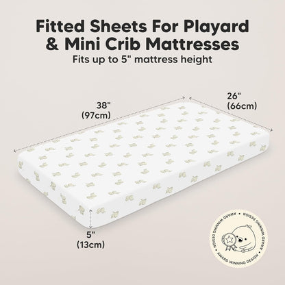 2-Pack Mini Crib Sheets Fitted - 38x26 Pack N Play Sheets for Pack and Play Mattress, Organic