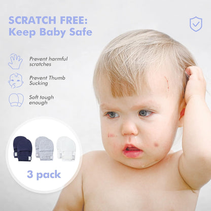 HAPIU Baby No Scratch Mittens Stay On, 100% Cotton Breathable, Adjustable Infant Gloves for Boys
