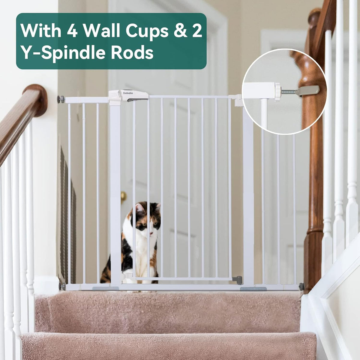 BABELIO 36" Tall Baby Gate, 29-48" Auto Close Pressure Mounted Dog Gate for Stairs, Doorways &