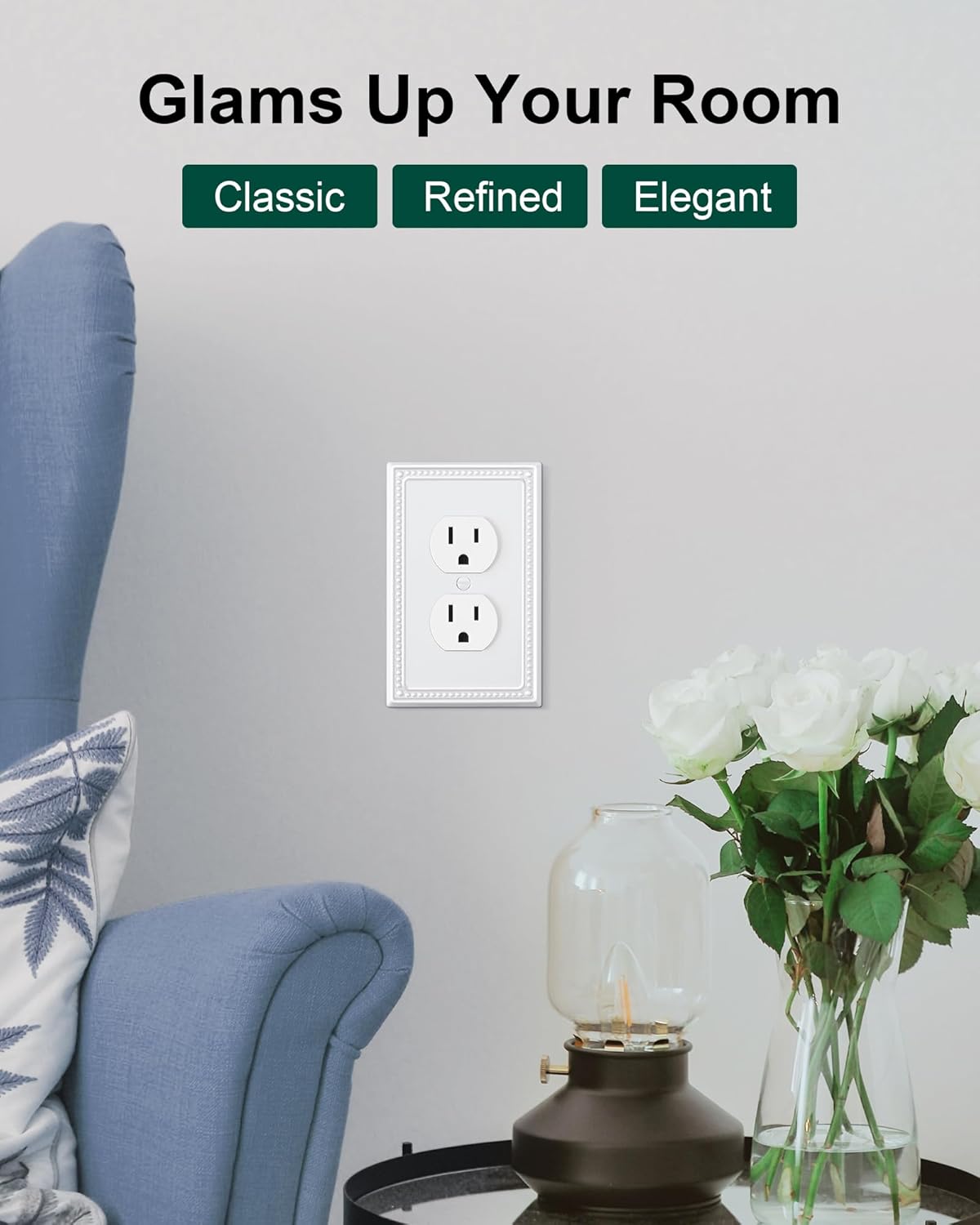 4-Pack Single Toggle Light Switch Cover Plate, Pearls Decorative Switch Plate Covers, Pure White 1