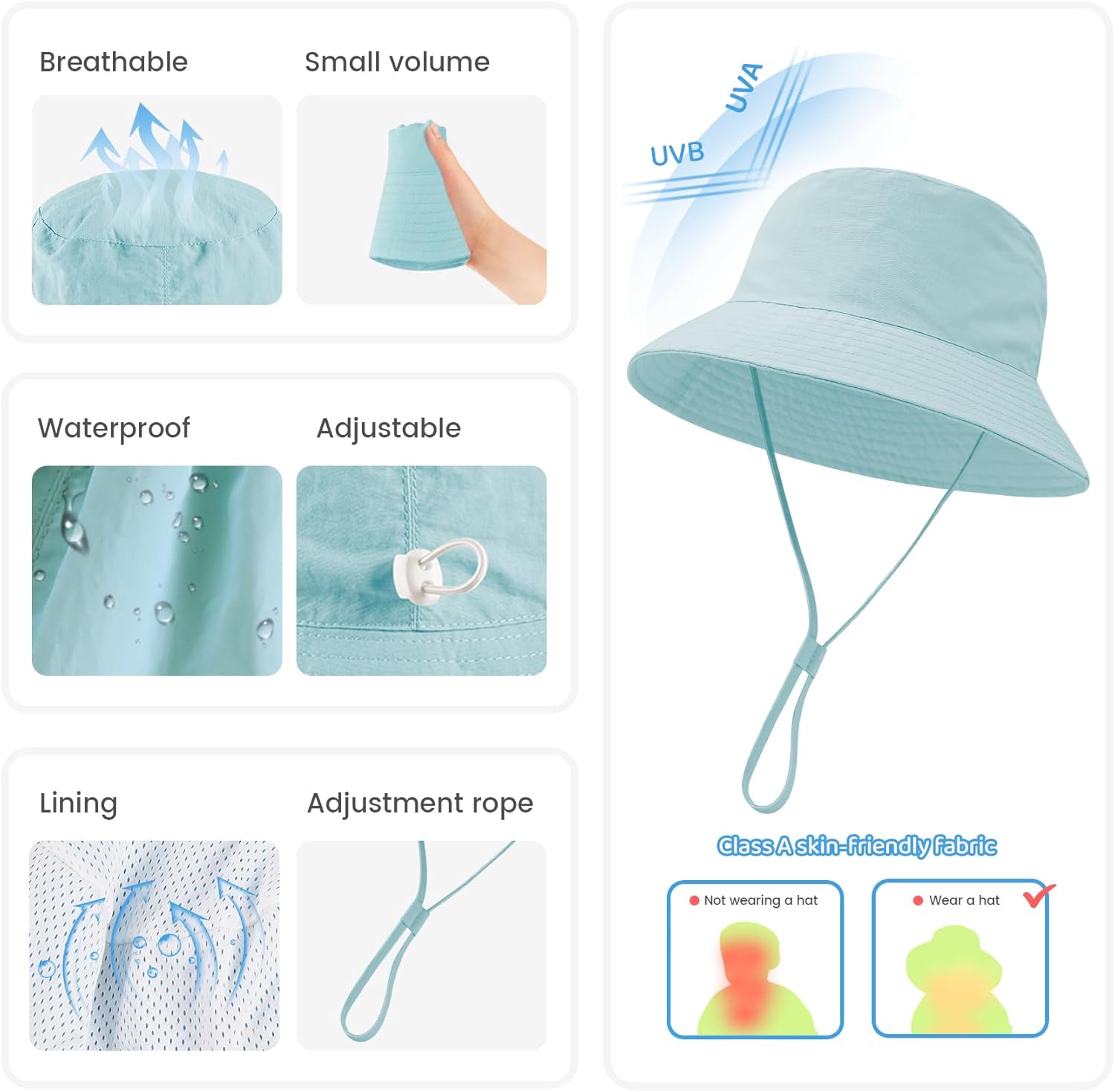 Baby Sun Hat 0-6 Years Toddler Boys Girls Adjustable Bucket Hats Kids Bucket Hats UPF 50+ Wide Brim