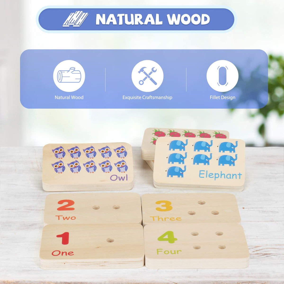 ISMETACU Wooden Montessori Number Blocks for Kids, Counting Peg Board for Kids Age 3 4 5,Preschool