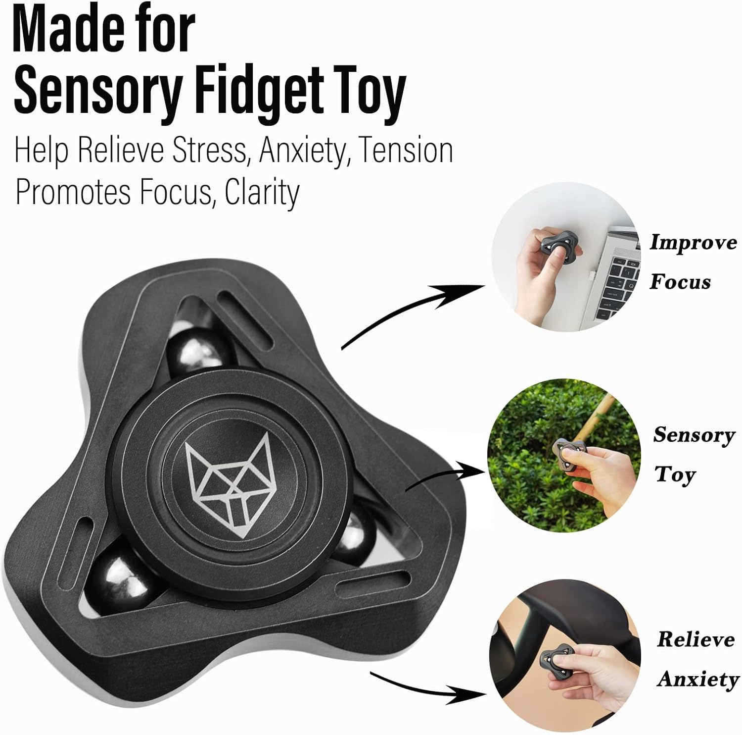 FREELOVE Upgraded Fox Metal Fidget Spinner for Adults, Steel/Glow Balls Clicking Noise, Mini Small