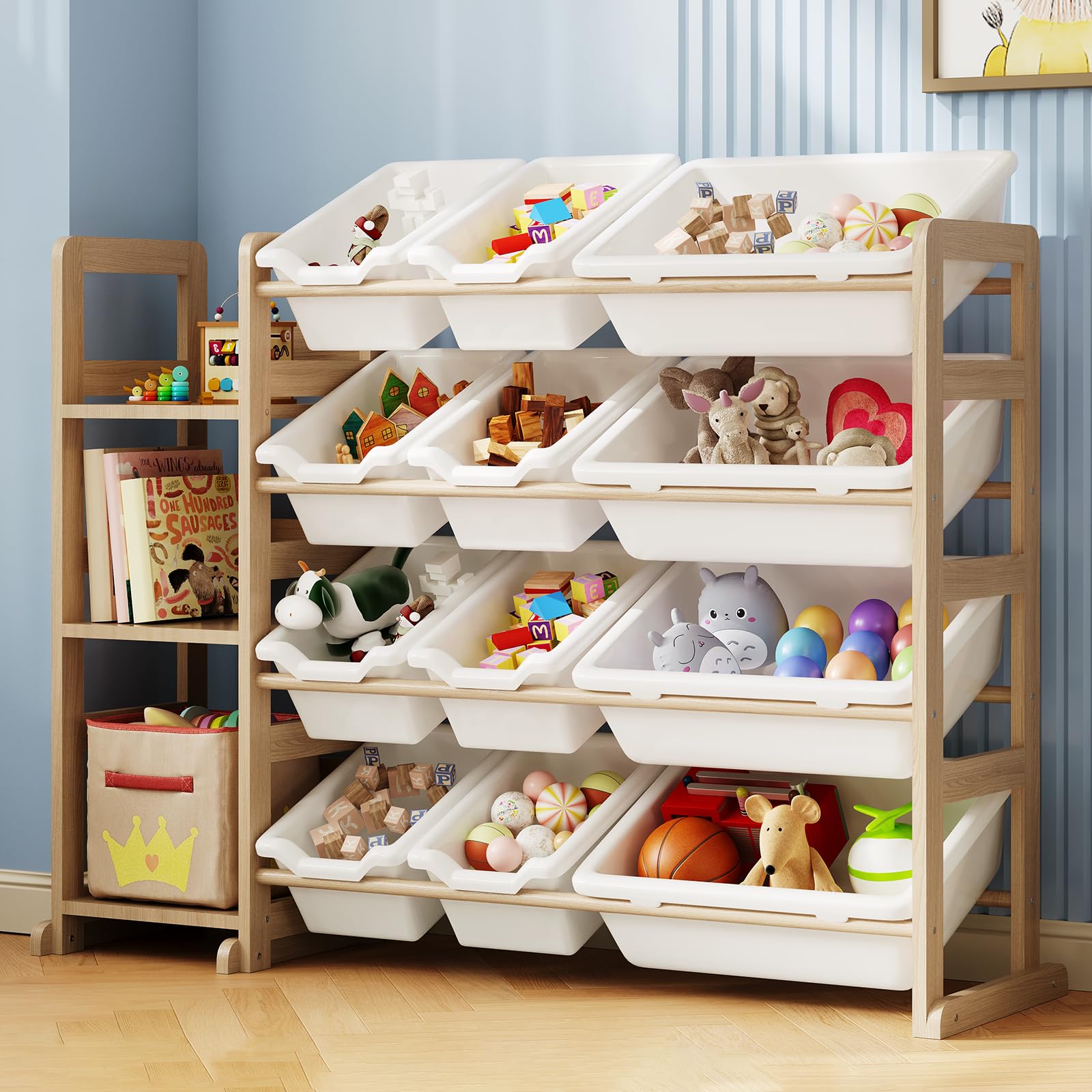 Toy Storage Organizer - Toy Organizers and Storage with Bookshelf, Toy Storage Shelf with 3 Shelves