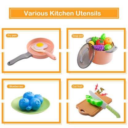 35Pcs Kids Kitchen Toy Accessories, Toddler Pretend Cooking Playset with Play Pots, Pans, Utensils