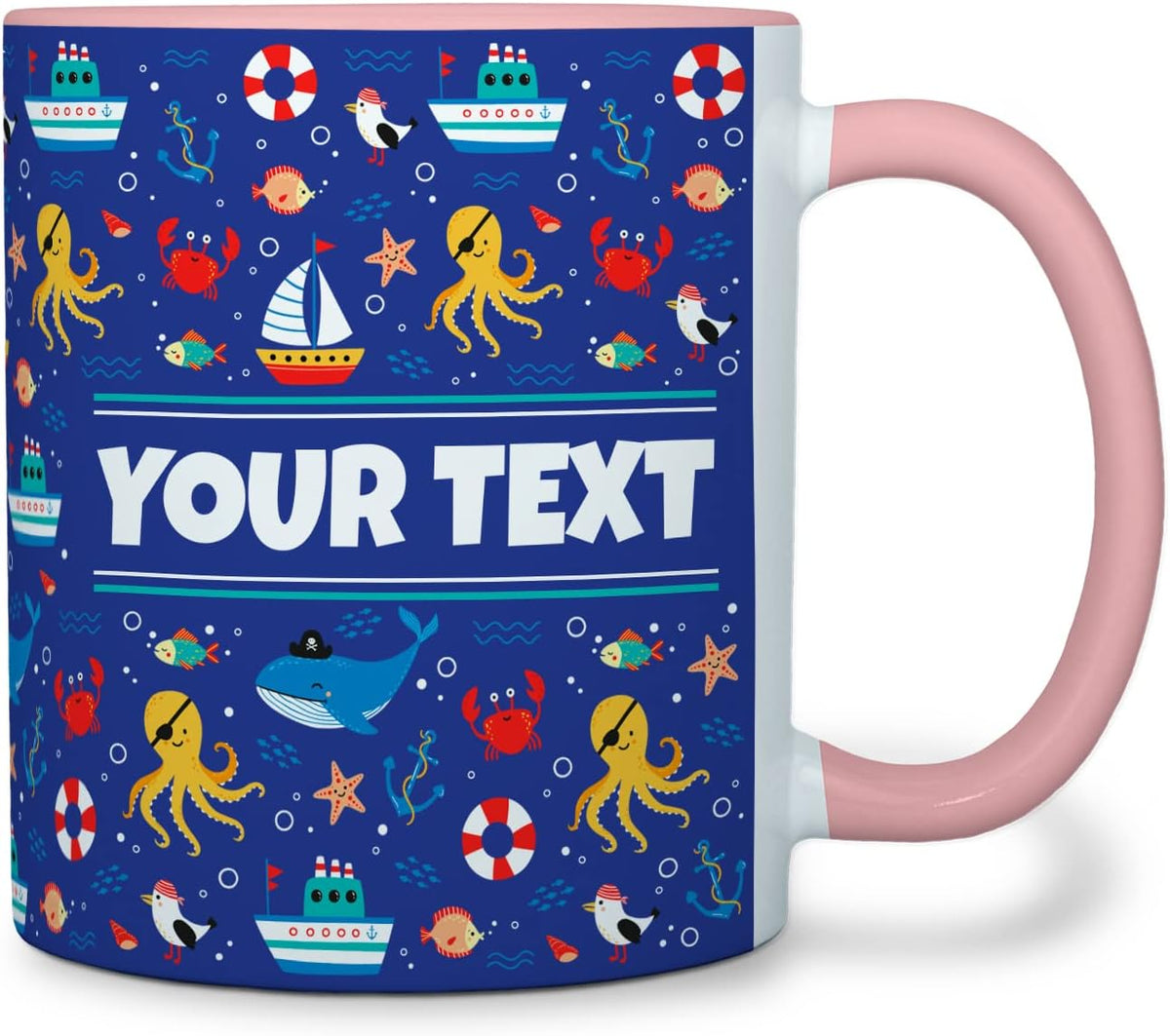 Personalized Mug for Kids - Nautical - Custom Name/Text, Ceramic Hot Chocolate/Cocoa/Coffee Cup for