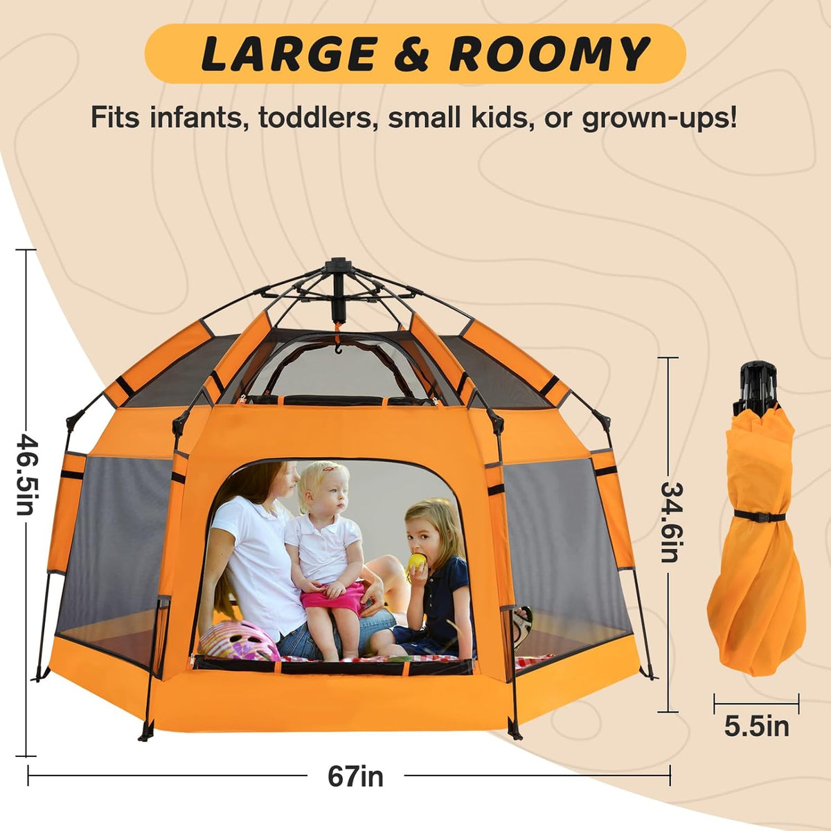 Baby Pop Up Playpen with Canopy, Pop Up Baby Pop Up Tent with Safety Lock, Portable Toddler Play