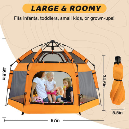 Baby Pop Up Playpen with Canopy, Pop Up Baby Pop Up Tent with Safety Lock, Portable Toddler Play