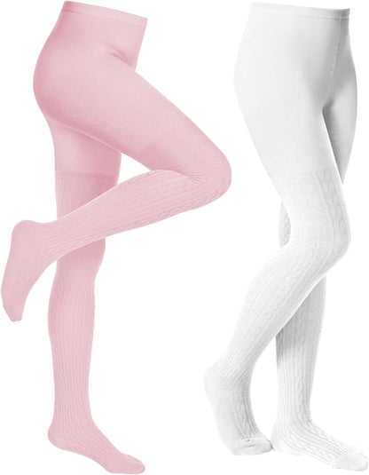 Baby Girls Tights Cable Knit Toddler Leggings Winter Solid Cotton Tights School Stockings 2 Pack