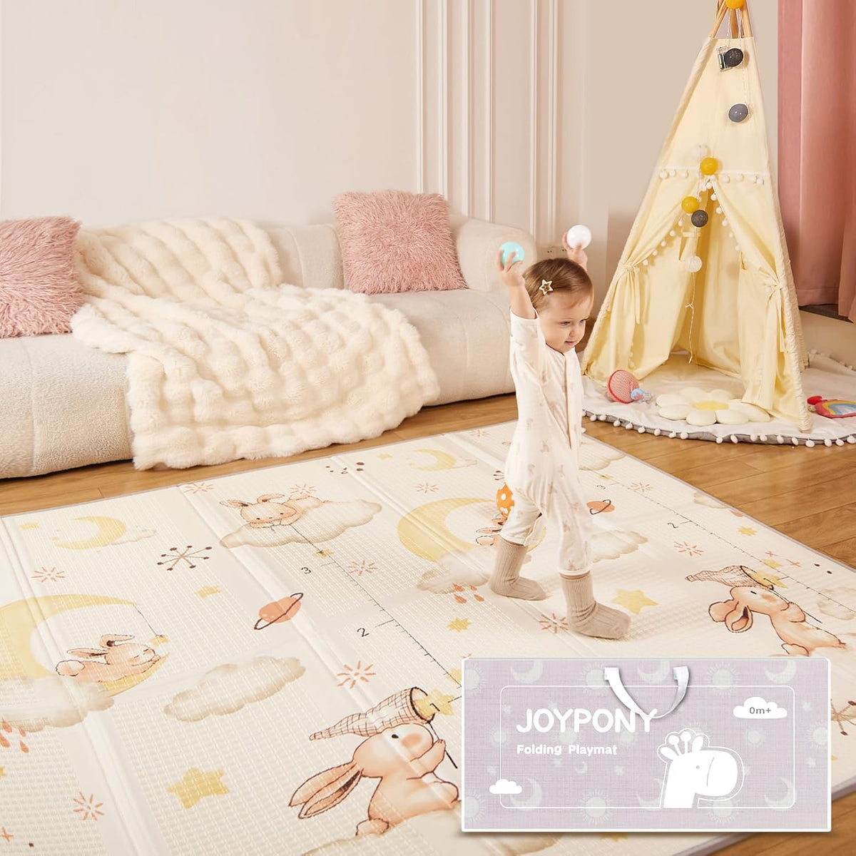 Baby Play Mat, 47 x 47 Inch Foldable Play Mats for Babies and Toddlers, Waterproof & Anti-Slip