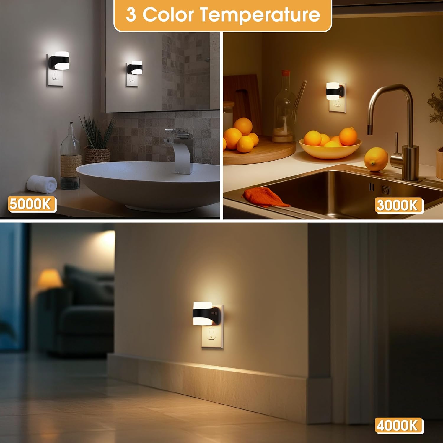Night Light, Night Lights Plug into Wall, LED Nightlight for Kids & Adults, 3CCT Adjustable