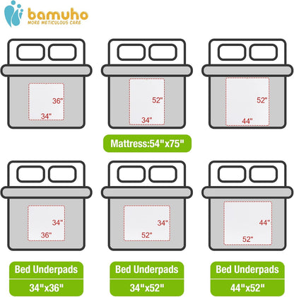 Bamuho 2 Pack Pee Pads for Kids 34"x 36", Washable Potty Training Bed Pads for Toddlers with 4