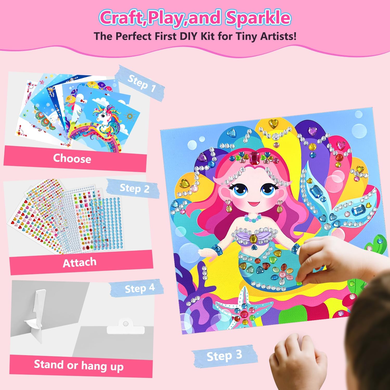 Marlrin Gem Sticker Kit for Kids, 8 Unicorn Princess Themes, Crafts Kits for Girls Ages 4-8, Arts &