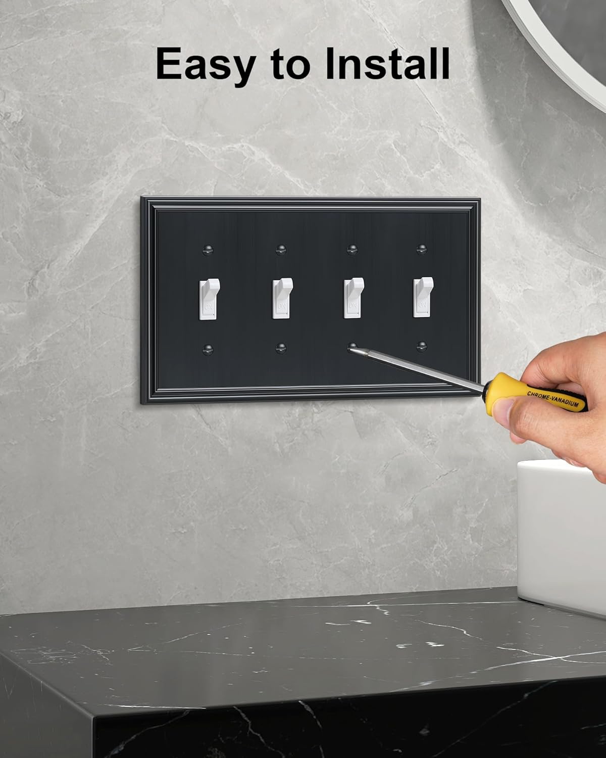 2-Pack Quad Toggle Light Switch Cover Plate, Durable Zinc Alloy Decorative Switch Plate Covers
