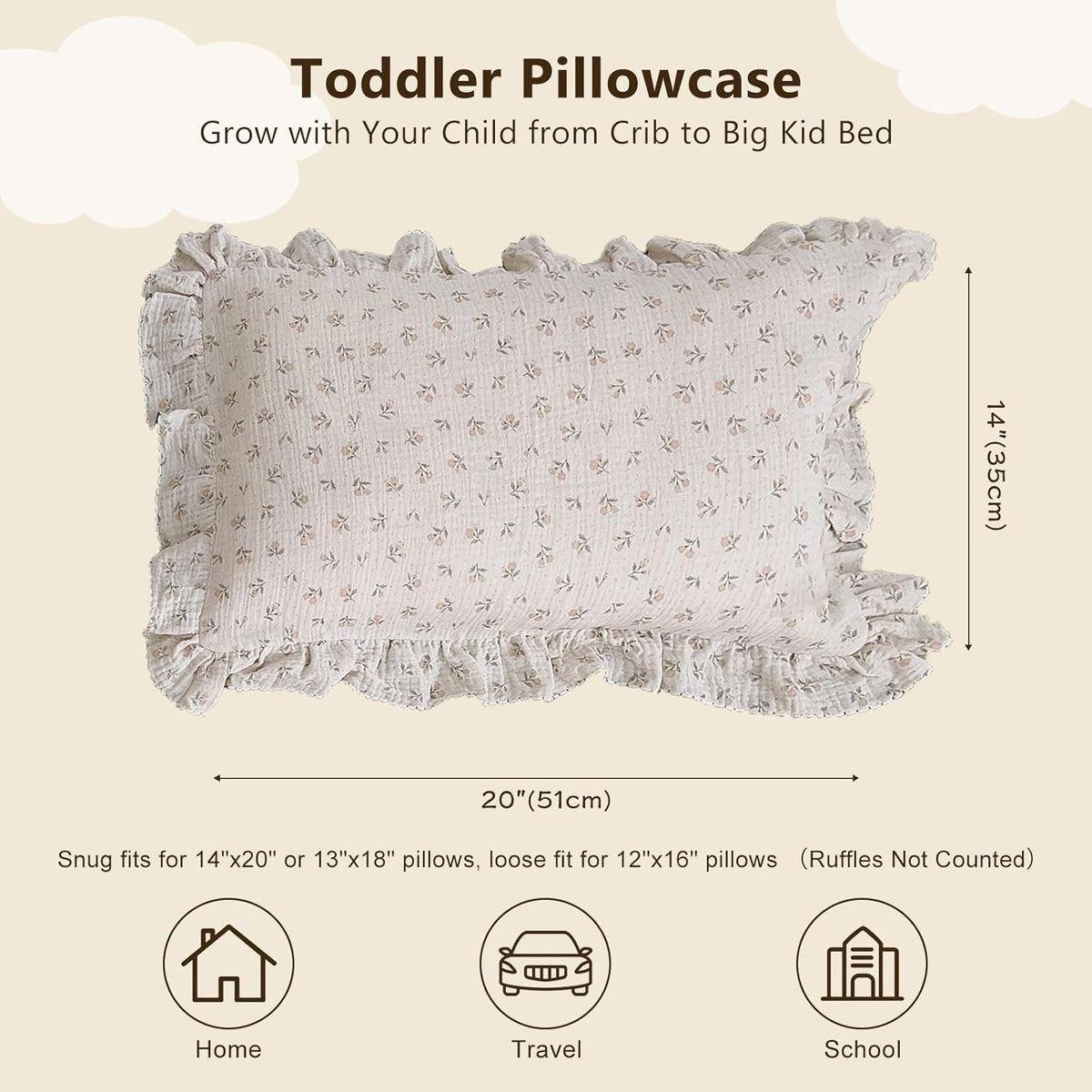 BuLuTu Cotton Muslin Kids Toddler Pillowcase Sprout Pattern, Shabby Chic Nursery Pillow Cover with