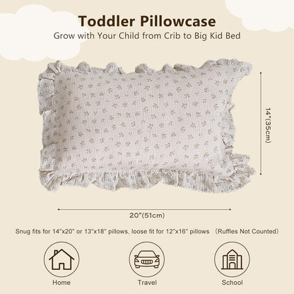BuLuTu Cotton Muslin Kids Toddler Pillowcase Sprout Pattern, Shabby Chic Nursery Pillow Cover with