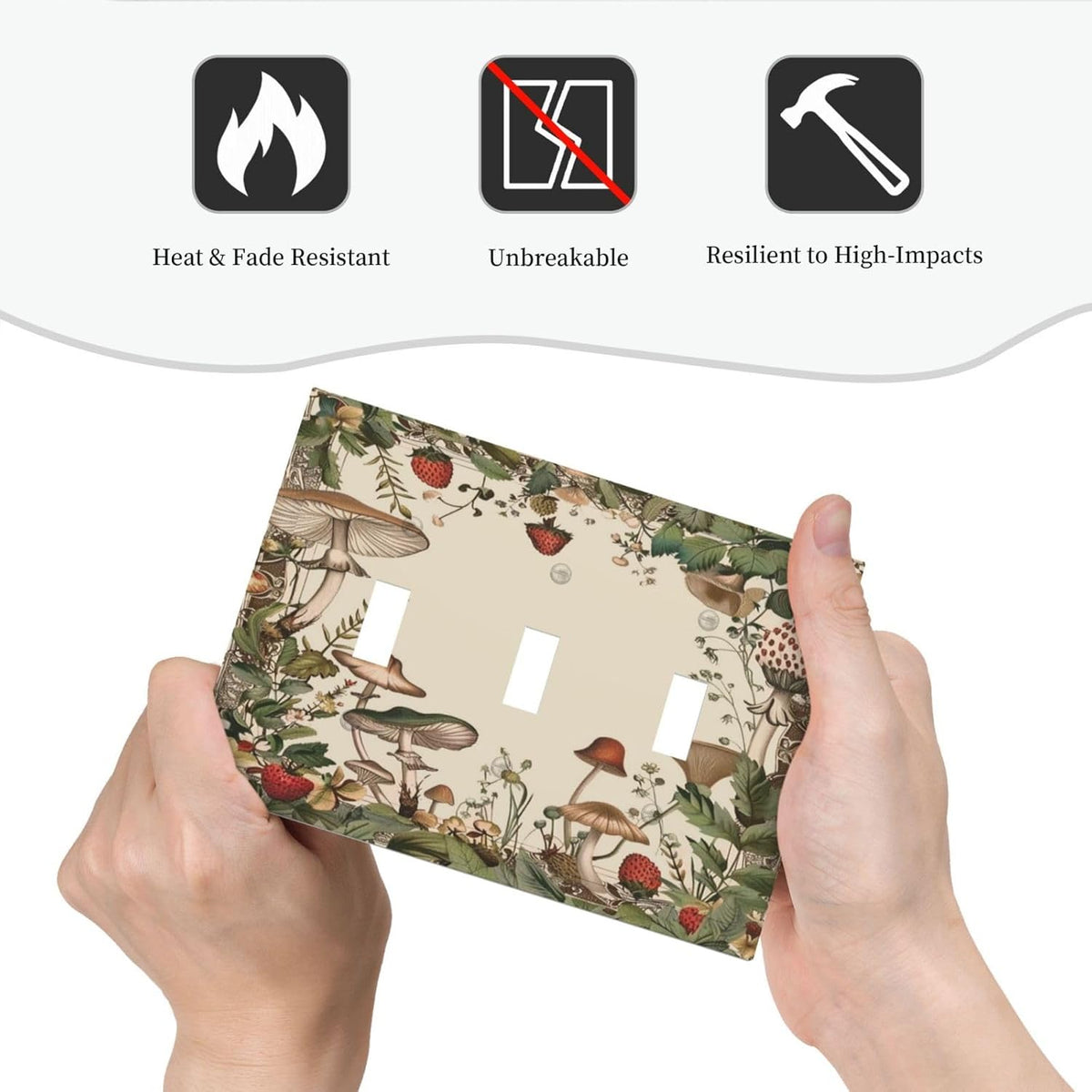 Decorative Switch Covers Plate Rustic Mushroom Garden Red Strawberry 3 Gang Artistic Wall Plate