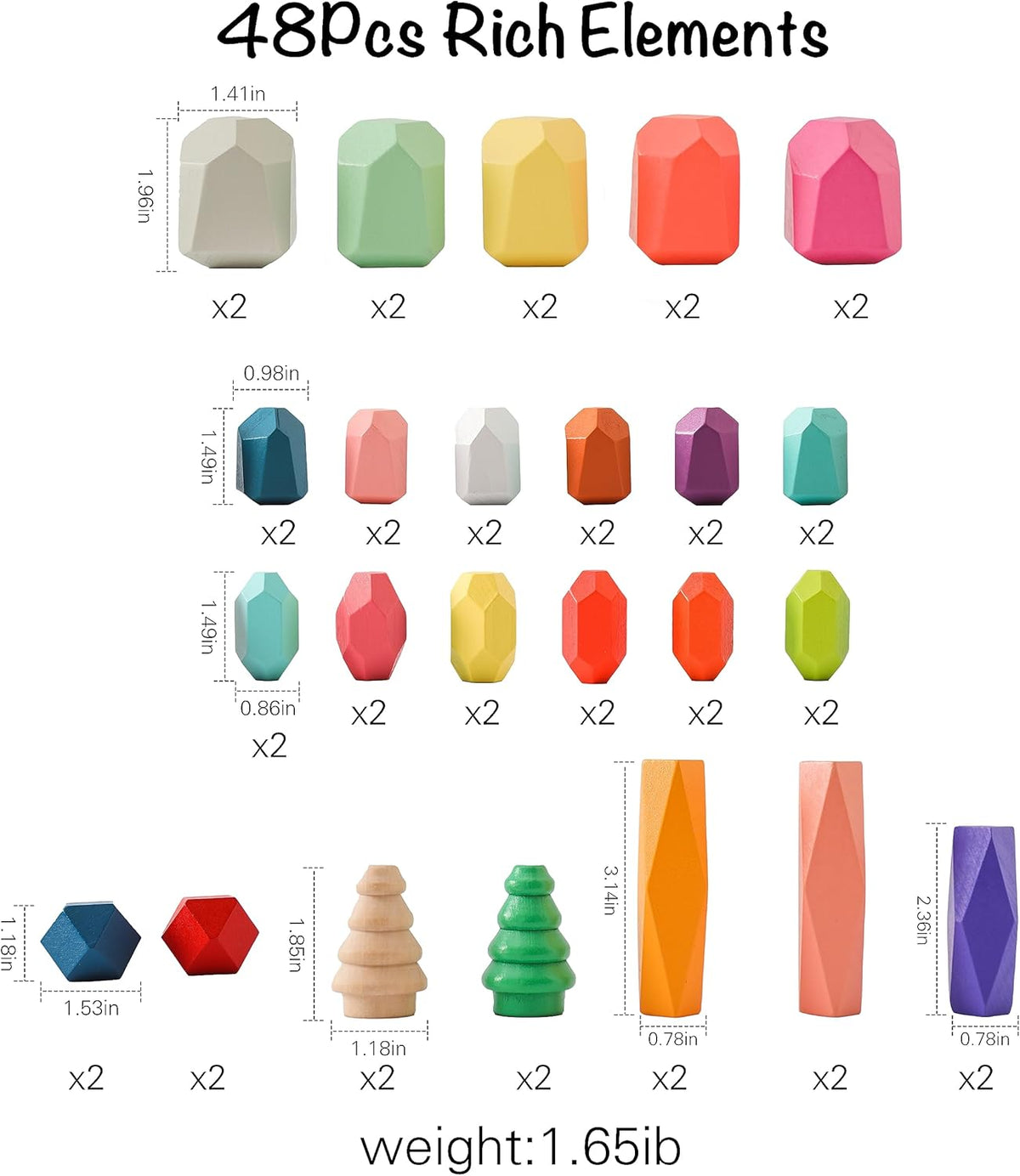 OESSUF Stacking Rocks 48Pcs Stacking Blocks Balancing Stacking Stones Wooden Building Toys Wood