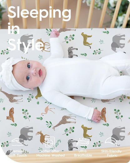 Crib Sheet Netural, Premium Soft Safari Jersey Knit Fitted Crib Sheet, Crib Mattress Sheet
