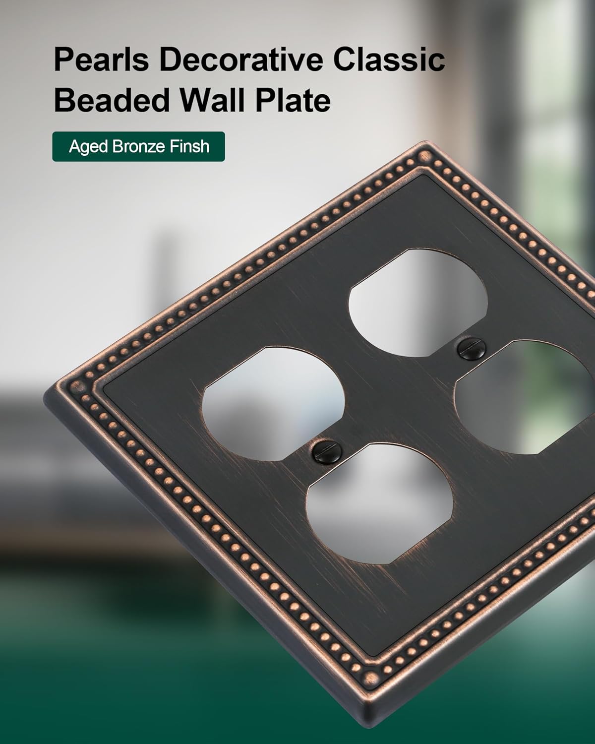 2-Pack Double Duplex Outlet Cover, Aged Bronze Metal Switch Plates and Outlet Covers, Pearls
