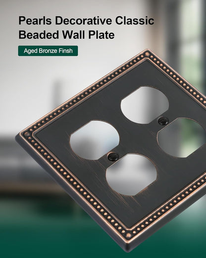 2-Pack Double Duplex Outlet Cover, Aged Bronze Metal Switch Plates and Outlet Covers, Pearls