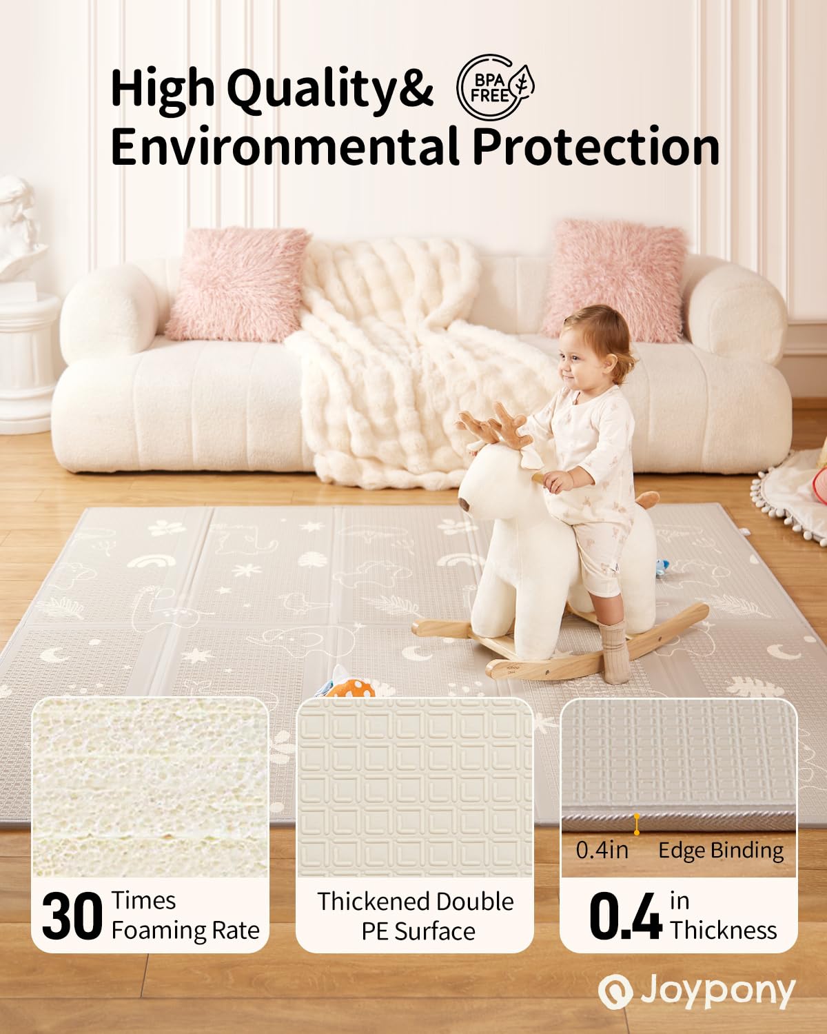 Baby Play Mat, 47 x 47 Inch Foldable Play Mats for Babies and Toddlers, Waterproof & Anti-Slip