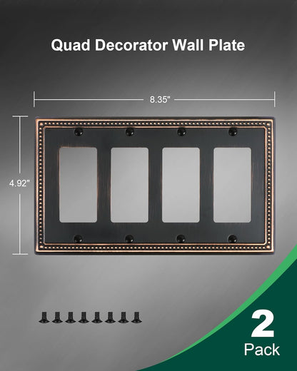 2-Pack Quad Decorator Outlet Cover Plate, Pearls Decorative Switch Plates and Outlet Covers, 4 Gang