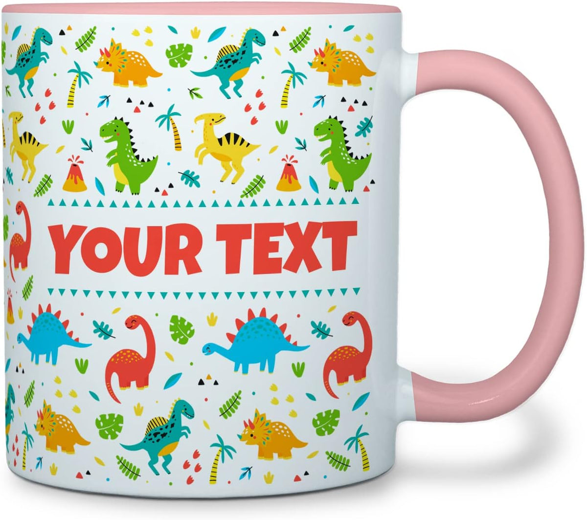 Personalized Mug for Kids - Dinosaurs - Custom Name/Text, Ceramic Hot Chocolate/Cocoa/Coffee Cup