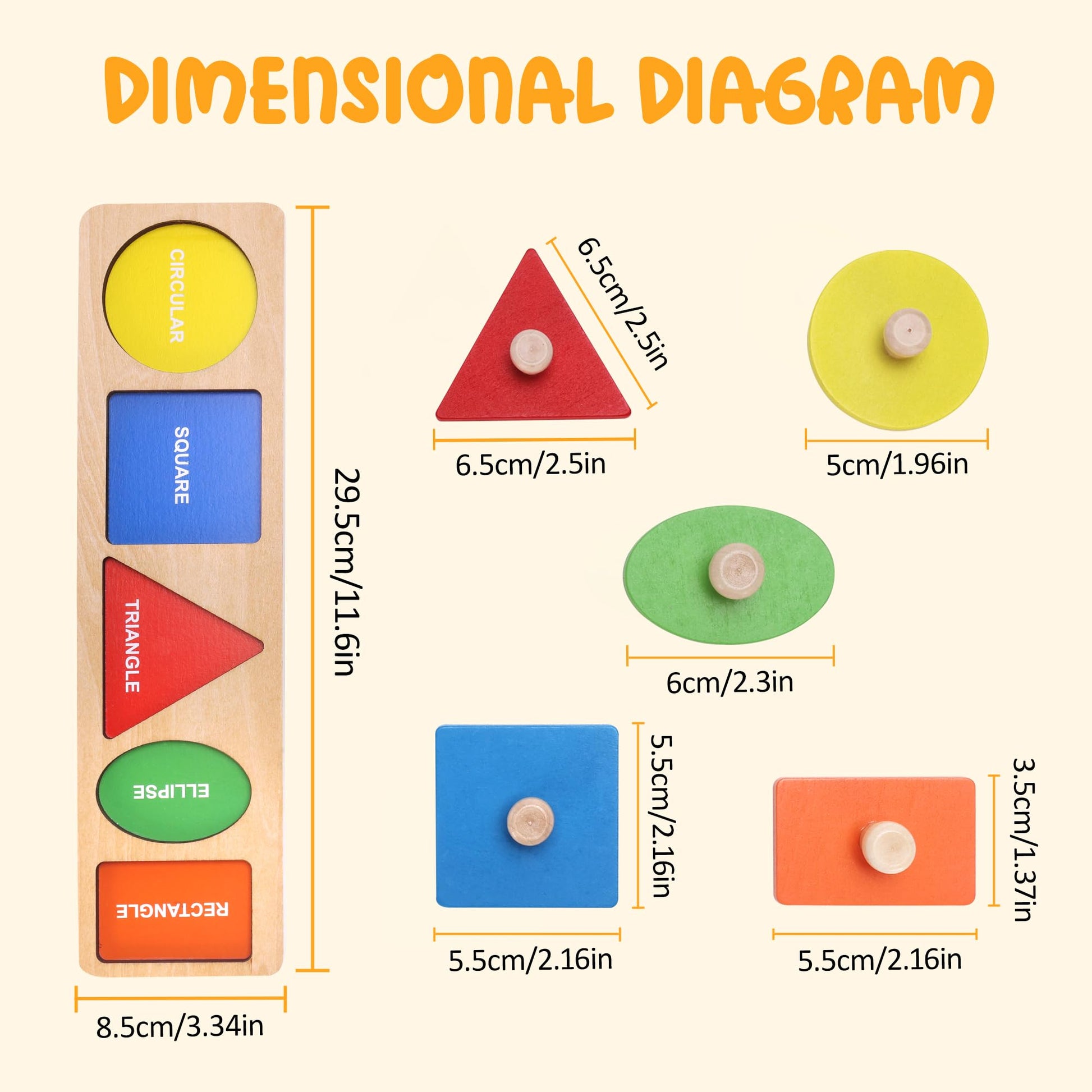 Montessori First Jumbo Knob Wooden Shape Puzzles for Toddlers,Montessori Multiple Peg Shapes Puzzle