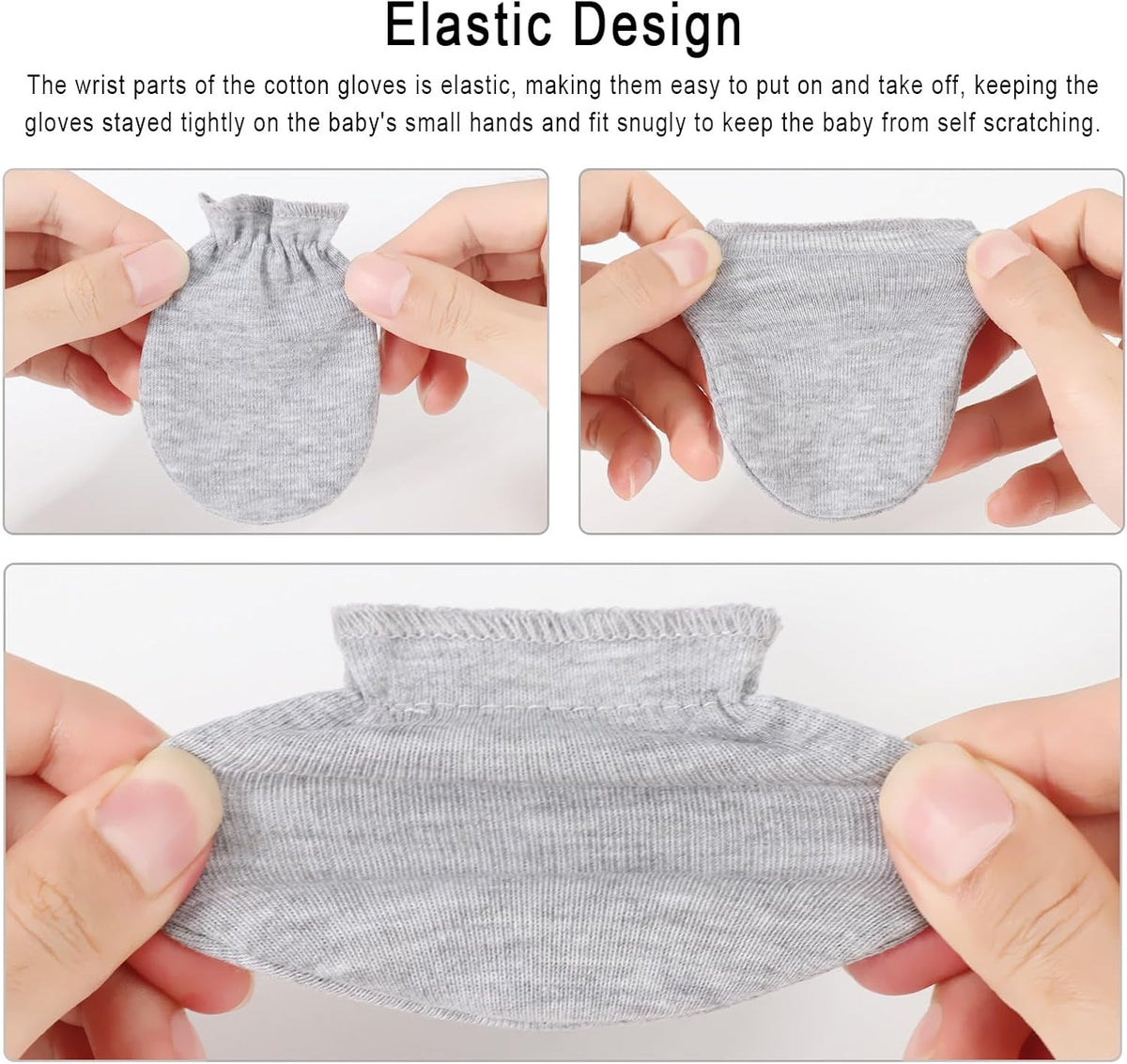 BQUBO Newborn Infant Toddler Mittens No Scratch Cotton Elastic Wrist Gloves Hypoallergenic for 0-6