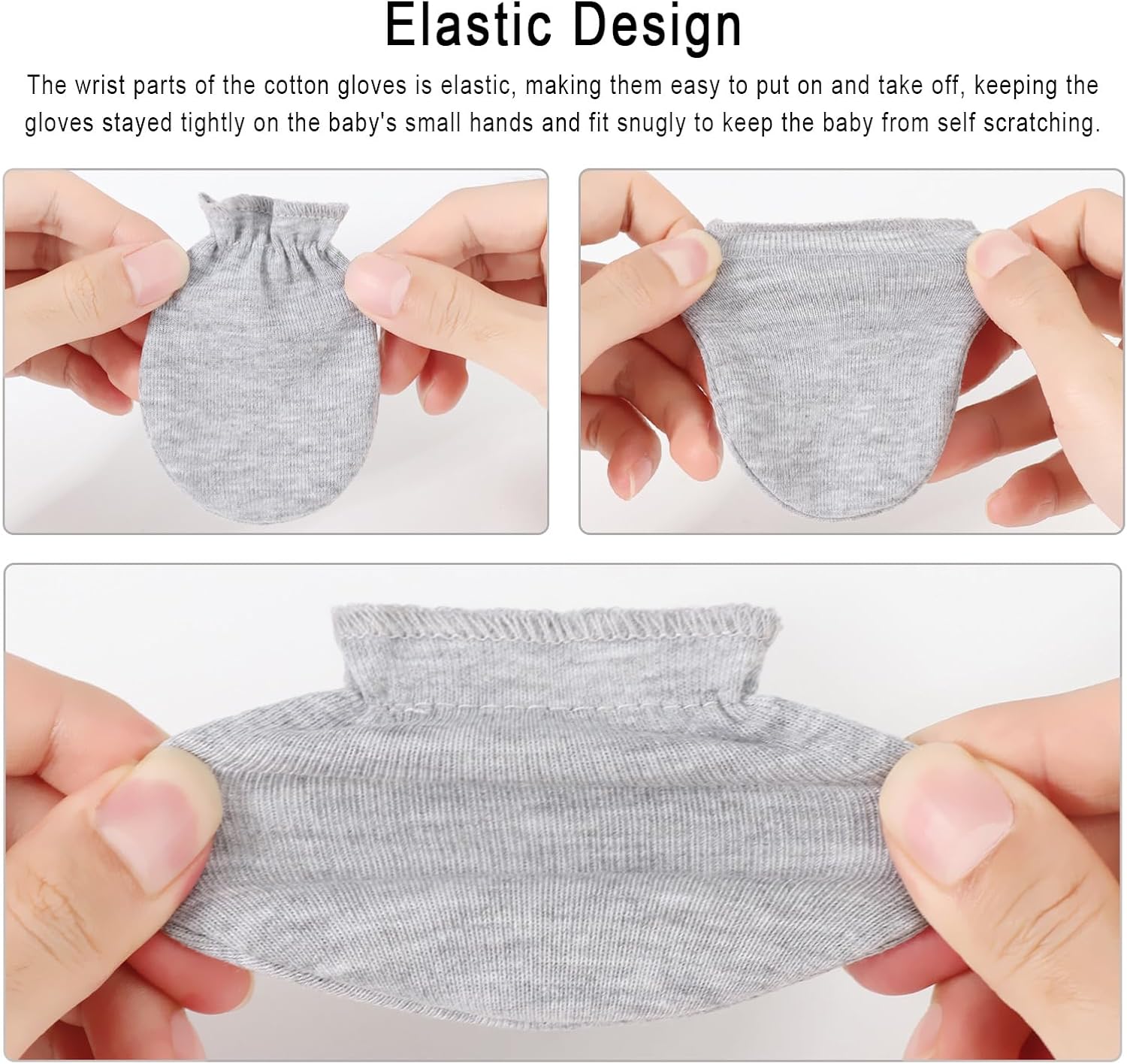 BQUBO Newborn Infant Toddler Mittens No Scratch Cotton Elastic Wrist Gloves Hypoallergenic for 0-6