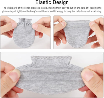 BQUBO Newborn Infant Toddler Mittens No Scratch Cotton Elastic Wrist Gloves Hypoallergenic for 0-6