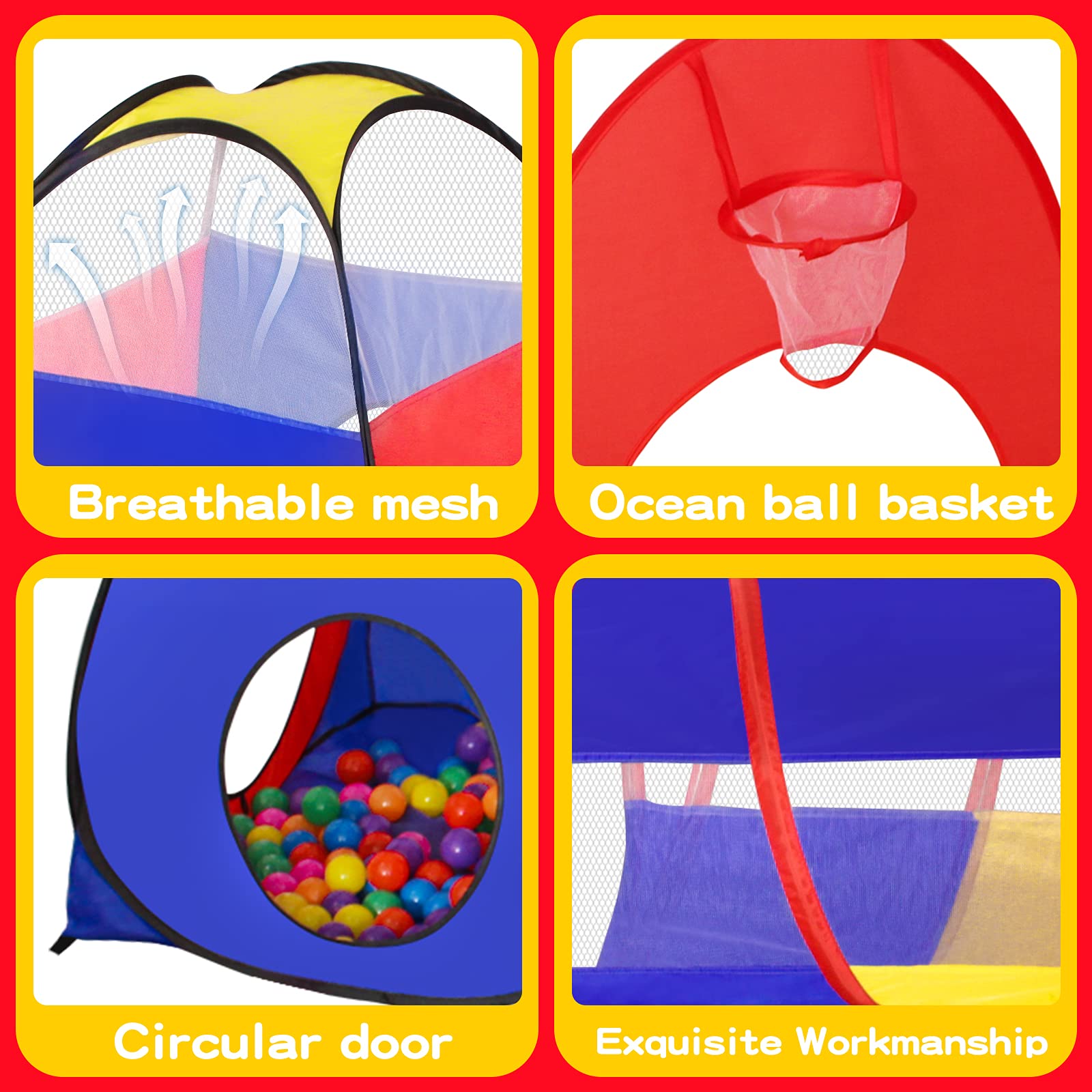 GeerWest 3 in 1 Kids Play Tent for Toddler with Baby Ball Pit and Play Tunnel, Children Indoor