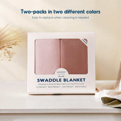 GRSSDER 2 Pack Newborn Swaddle Blanket, Ultra Soft Stretchy Jersey Knit Extra Large Size 33 x 44