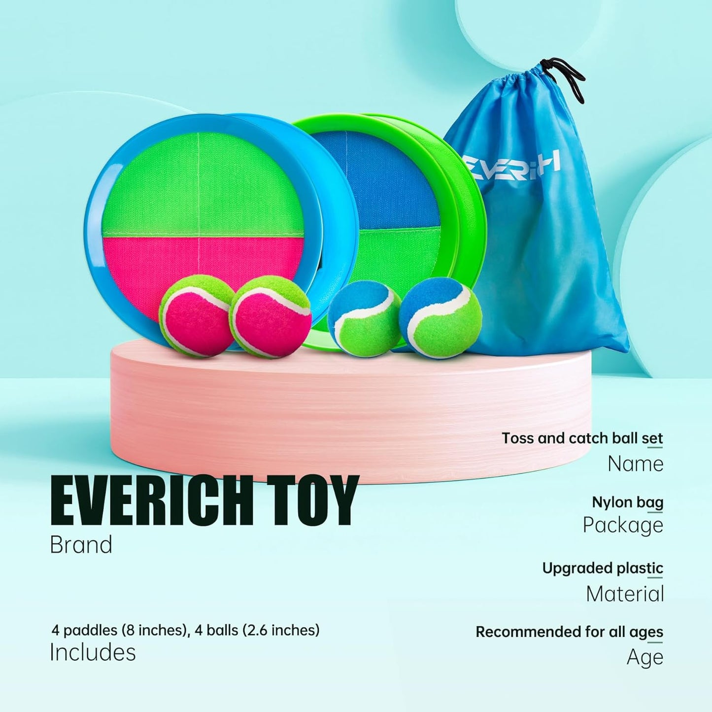 EVERICH Upgraded Toss and Catch Ball Game Set - Indoor and Outdoor Games for Kids 3-12, Beach Sand