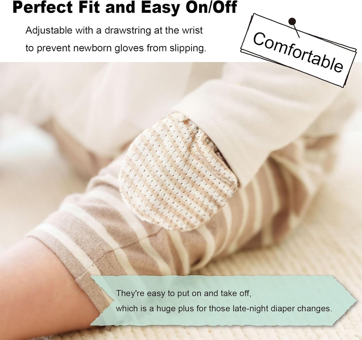 Newborn Mittens No Scratch 100% Organic Cotton 3 Packs Mitts Baby Boy Girl Neutral With String 0-12