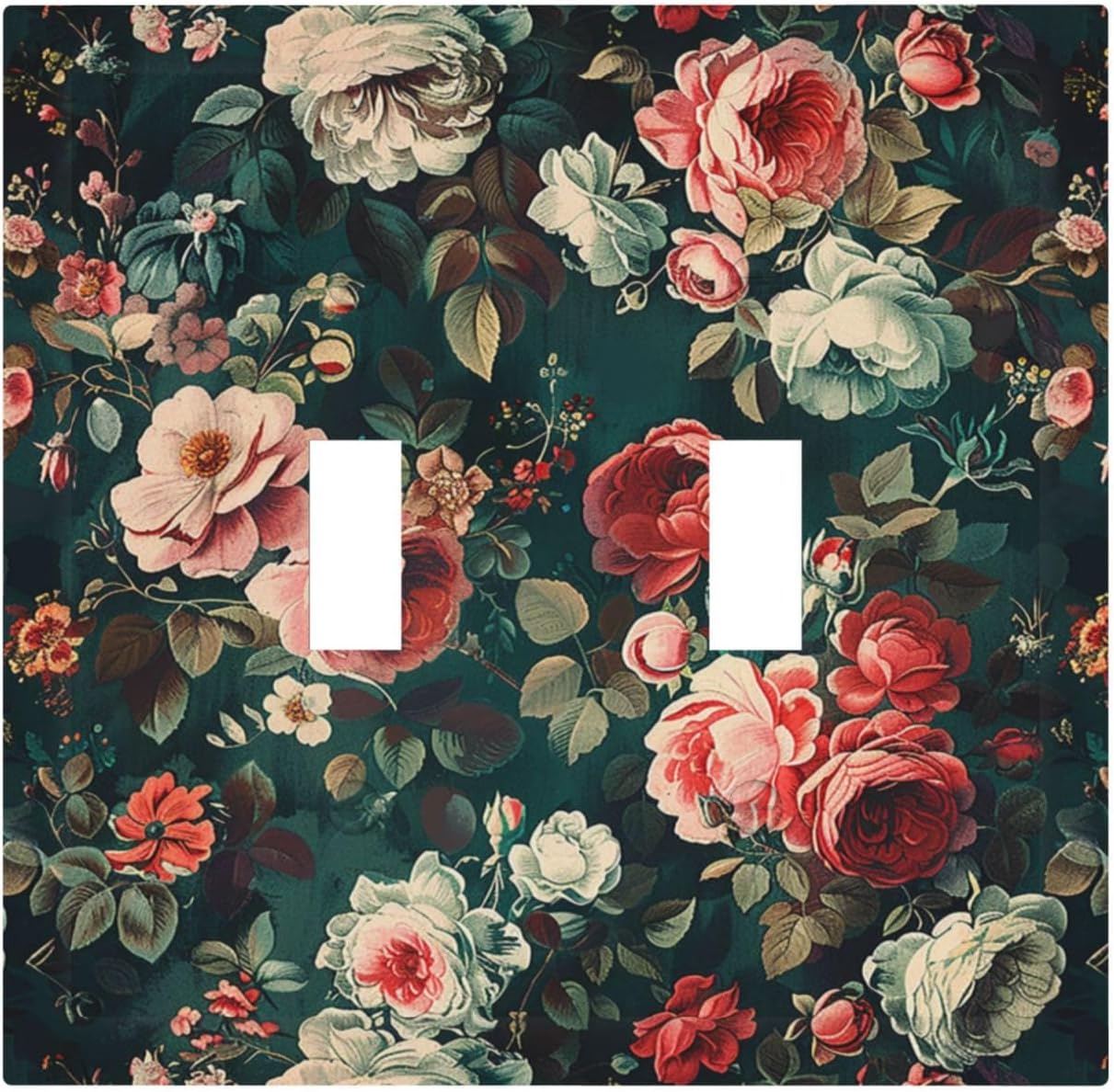 Decorative Switch Plates Baroque Vintage Peony Flower Floral 2 Gang Double Toggle Outlet Light