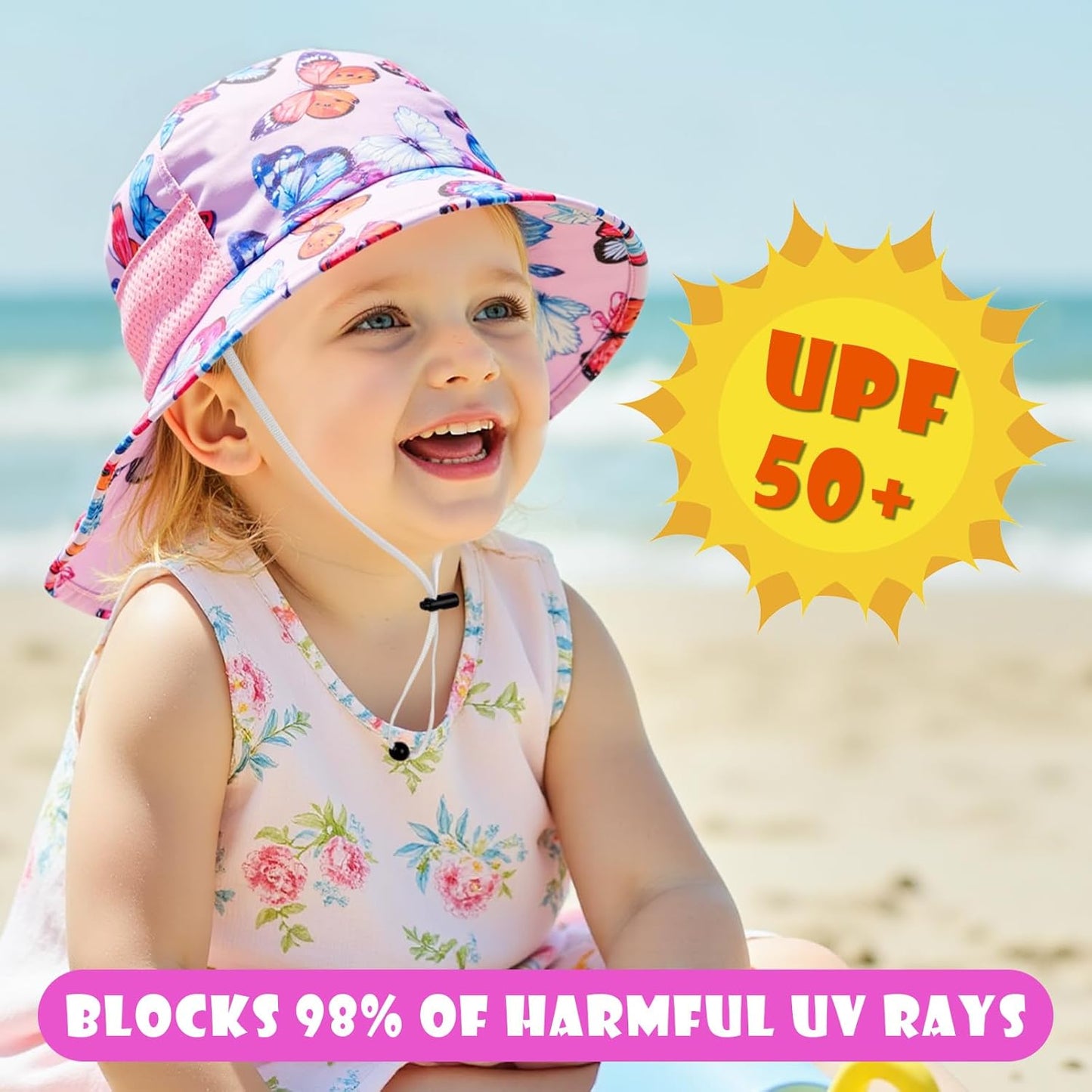 Toddler Baby Sun Hat Kids Summer UPF 50+ for Boys Girls Adjustable Beach Hats with Bucket Wide Brim