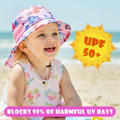 Toddler Baby Sun Hat Kids Summer UPF 50+ for Boys Girls Adjustable Beach Hats with Bucket Wide Brim
