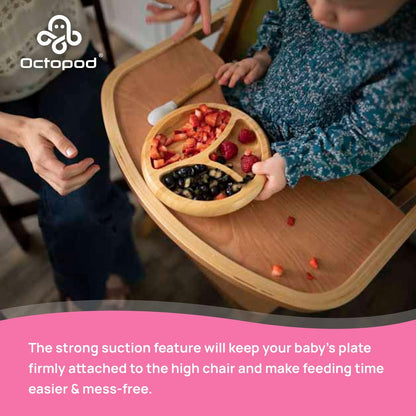 Abiie Octopod Bamboo Dish - Kids Plates for 4 months and up, 3-Compartment Baby Plates with