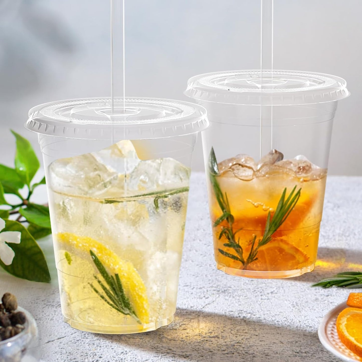 100 Pack - 16 oz Clear Plastic Cups with Lids and Straws, Sturdy & Food Safe Iced Coffee Cups with