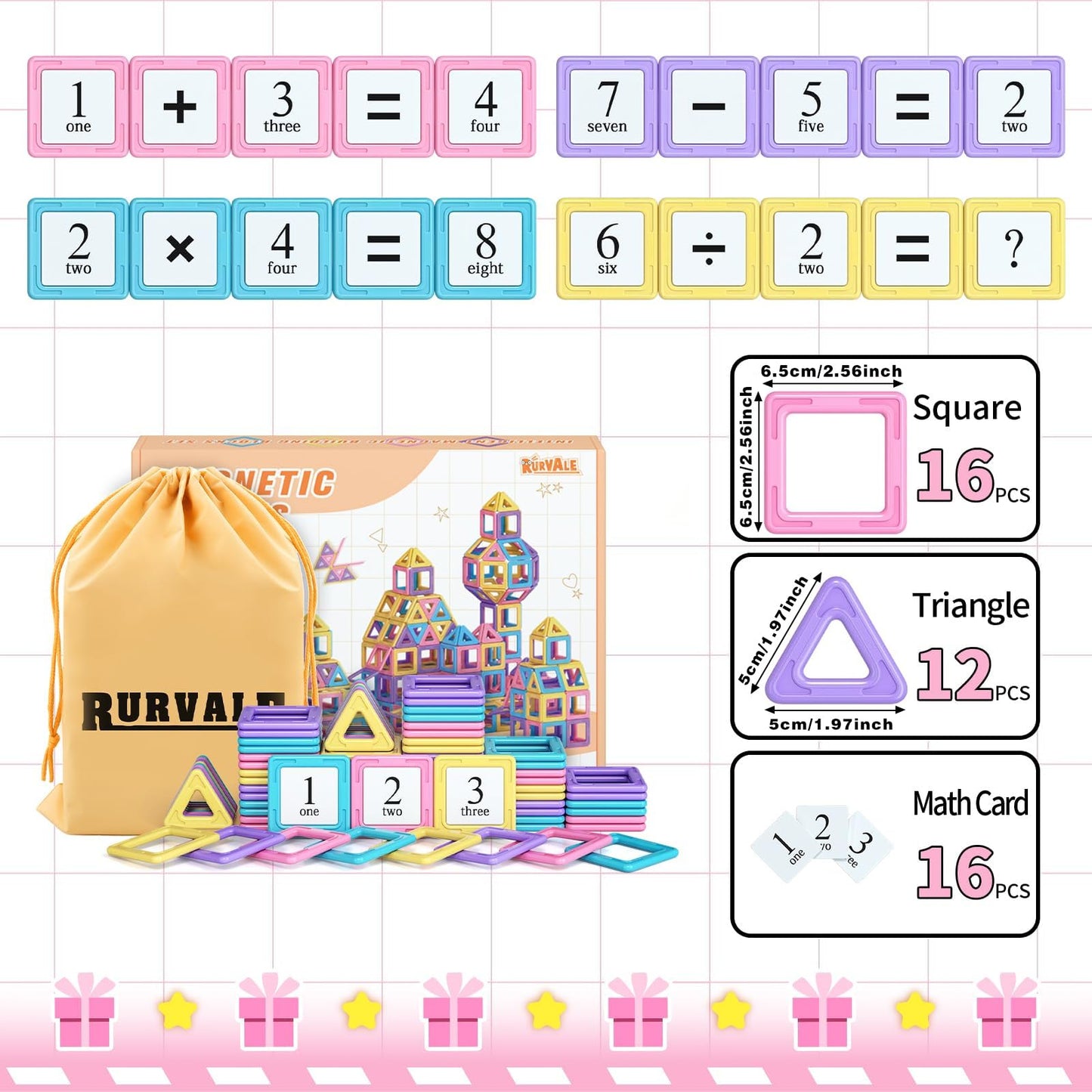 Rurvale Toddler Girl Toys, Magnetic Tiles 44pcs, Birthday Gifts Ideas for Girls Toys Age 3 4 5
