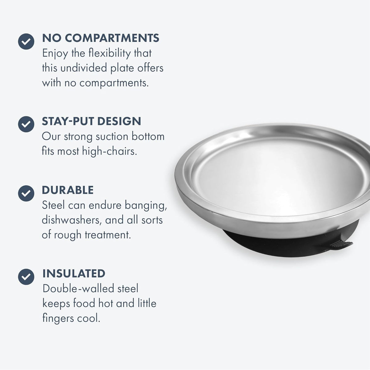 Avanchy Open Baby Plates with Suction – Stainless Steel Divided Plates for Toddlers, BPA-Free