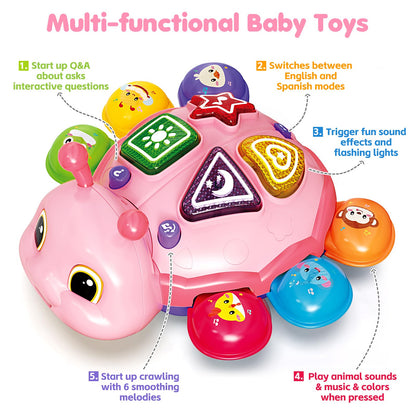 Baby Toys 6-12 Months, Musical Crawling Infant Toys with Lights Sound, Pink
