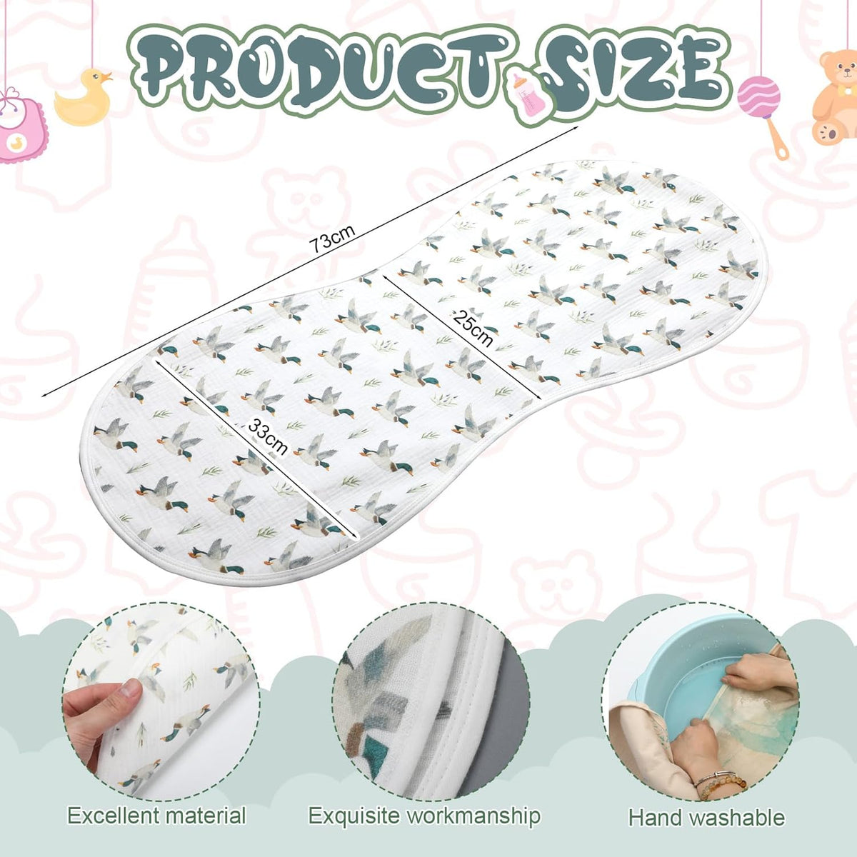3 Pcs Changing Pad Liners Fits in Peanut Shape Changing Pad Waterproof Diaper Mats Organic Cotton