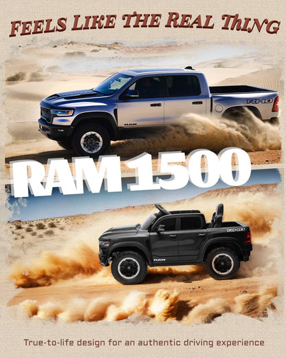 12V Licensed Ram 1500 Ride on Toy for Kids, Toddler Ride on Pickup Truck with Parent Remote