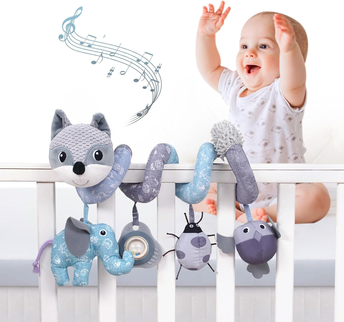Jollybaby Baby Car Seat Stroller Toys, Plush Activity Hanging Spiral Activity Pram Crib with Music