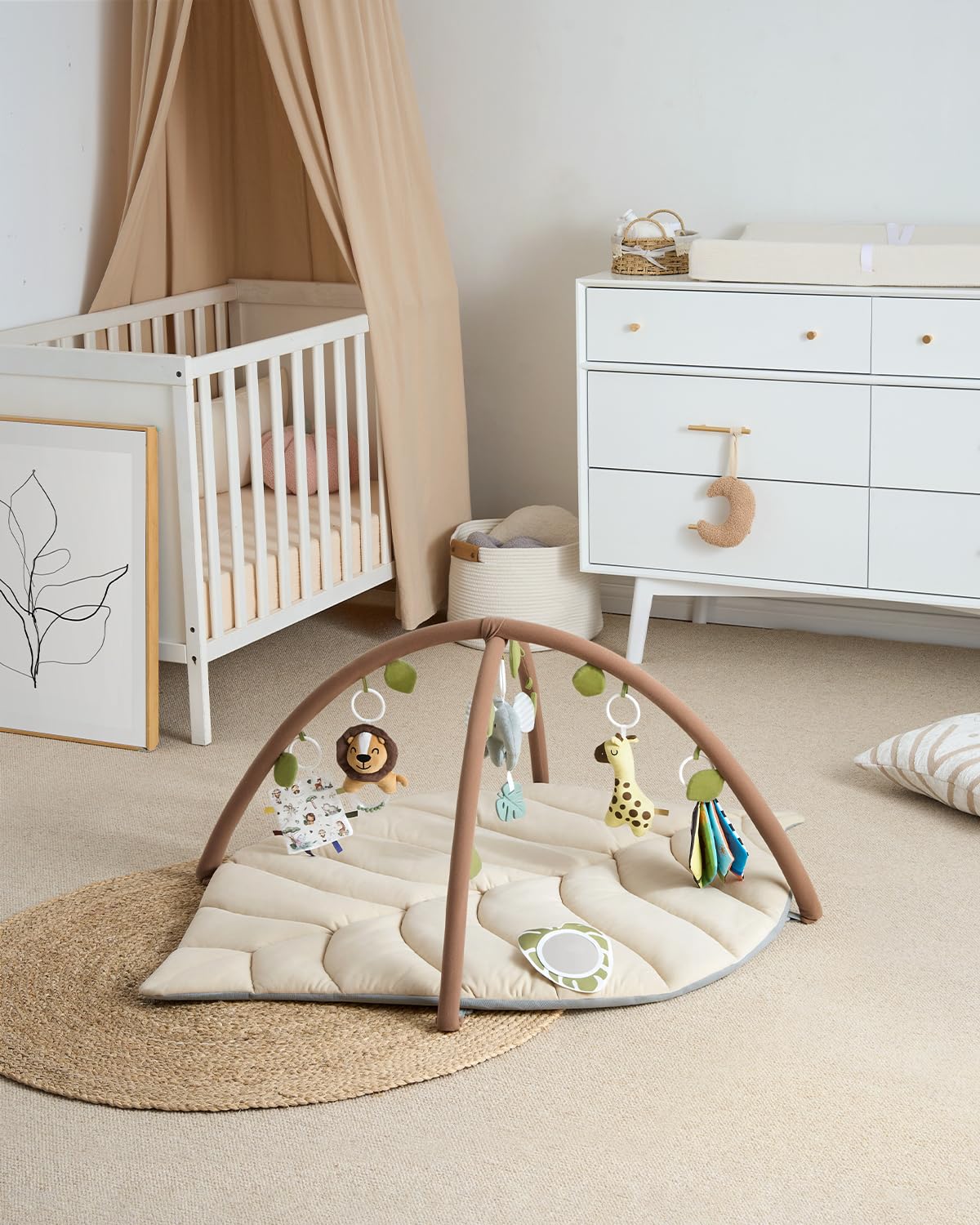 Blissful Diary Baby Play Gym & Activity Mat, Leaf Shaped Baby Tummy Time Play Mat with 6 Detachable