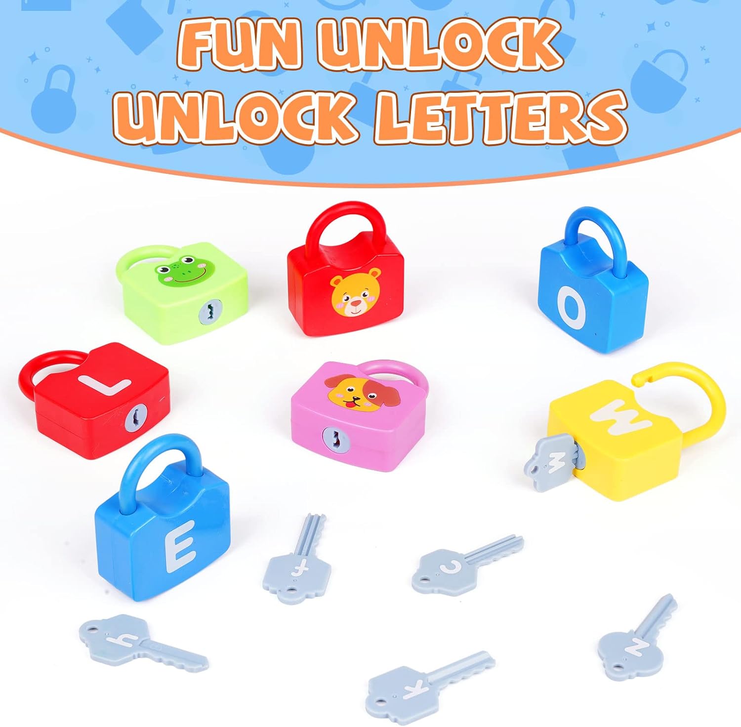 AXEARTE Montessori Educational Toys - Alphabet Learning Locks and Keys for Toddlers - 26 Locks &