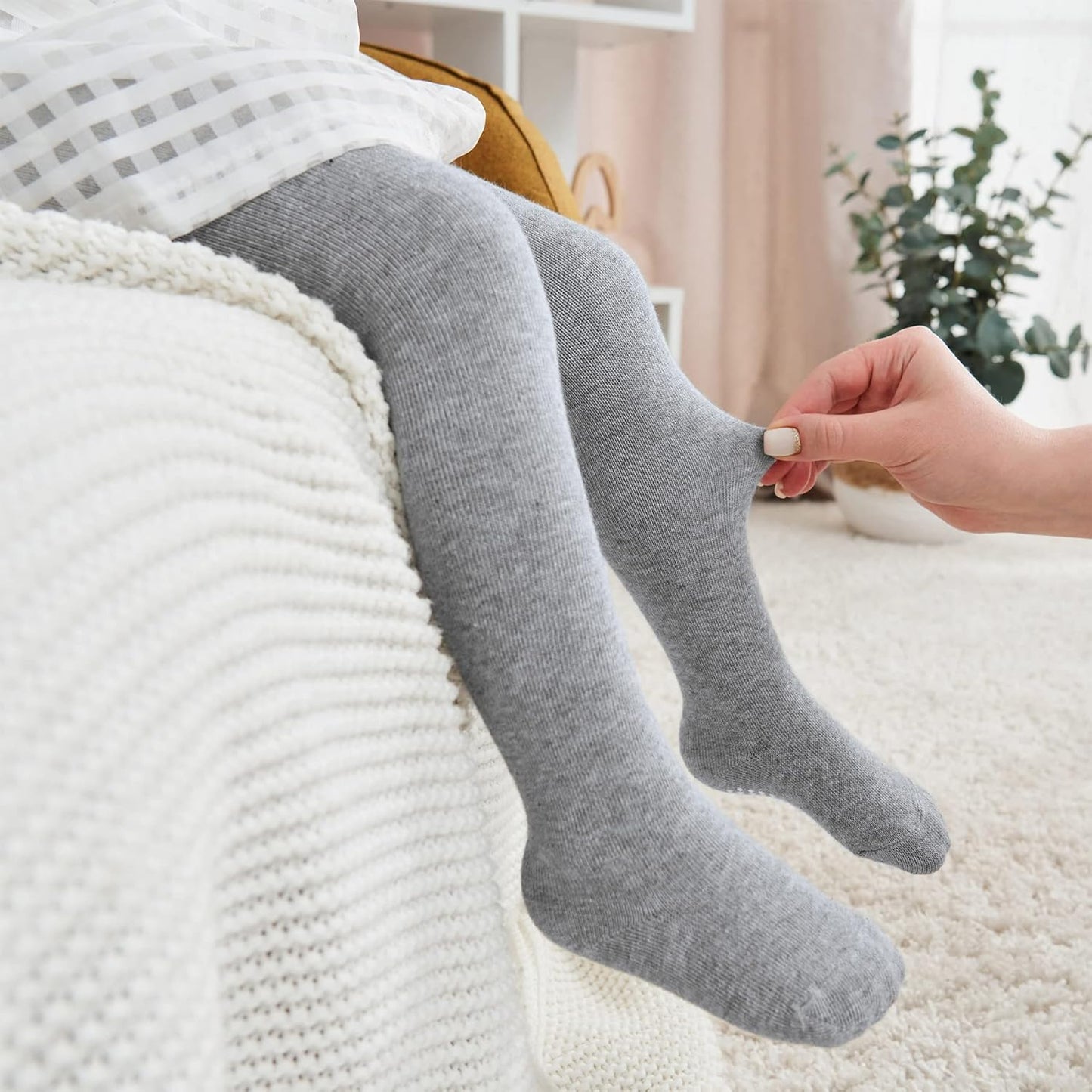 Zando Baby Girls Tights Cozy Cotton Infant Non Slip Grip Leggings Toddler Solid Knit Pantyhose Warm